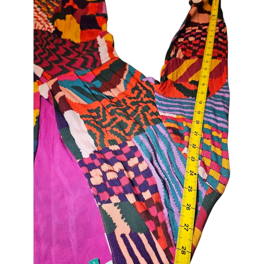 Farm Rio Red Abstract Patchwork Maxi Dress Long Sleeve Wrap Style Size Large - Picture 13 of 15